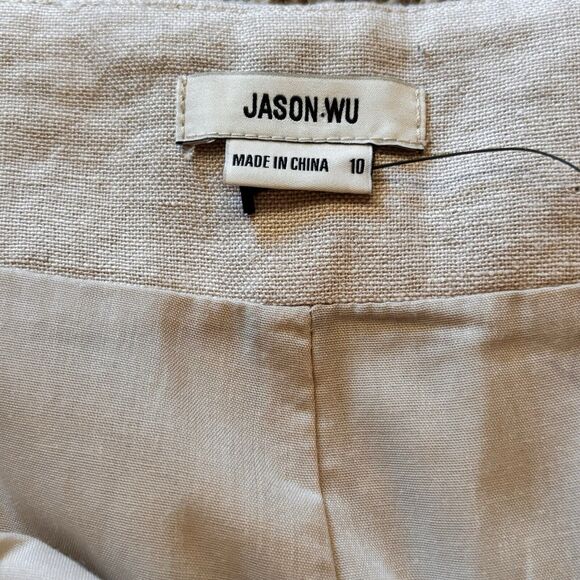 Jason Wu Women's Wide Leg Pants Linen Beige Braid Detail Slash Pocket Size 10 - Picture 3 of 11